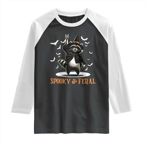 Funny Spooky And Feral Raccon Halloween Raglan Shirt Racoon Lover TS11 Black White Print Your Wear