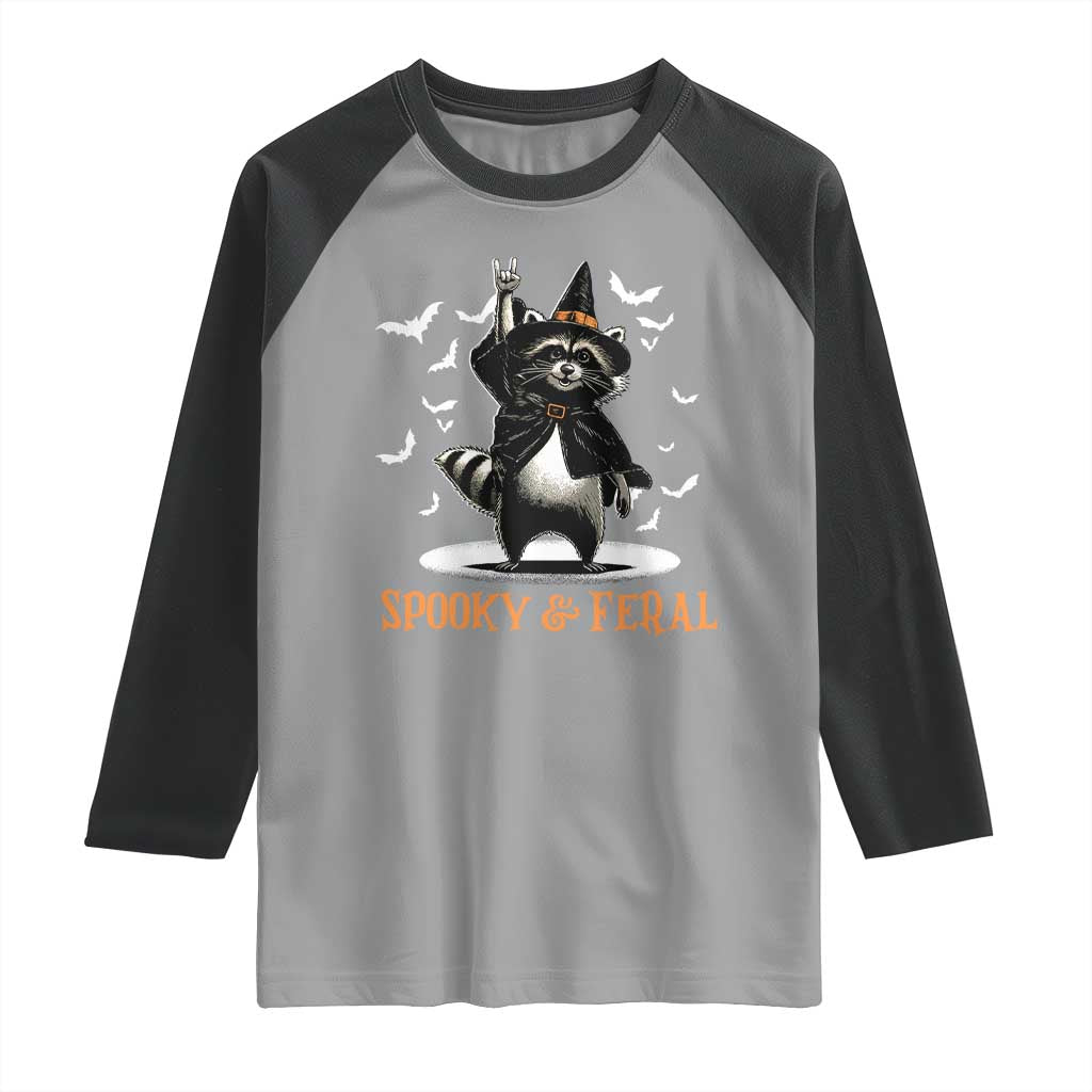 Funny Spooky And Feral Raccon Halloween Raglan Shirt Racoon Lover TS11 Sport Gray Black Print Your Wear