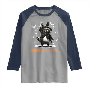 Funny Spooky And Feral Raccon Halloween Raglan Shirt Racoon Lover TS11 Sport Gray Navy Print Your Wear