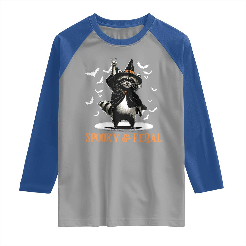 Funny Spooky And Feral Raccon Halloween Raglan Shirt Racoon Lover TS11 Sport Gray Royal Print Your Wear