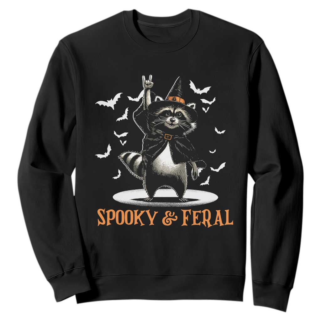 Funny Spooky And Feral Raccon Halloween Sweatshirt Racoon Lover TS11 Black Print Your Wear