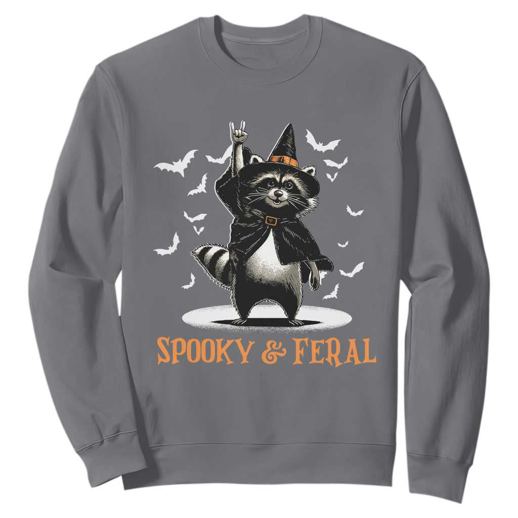 Funny Spooky And Feral Raccon Halloween Sweatshirt Racoon Lover TS11 Charcoal Print Your Wear