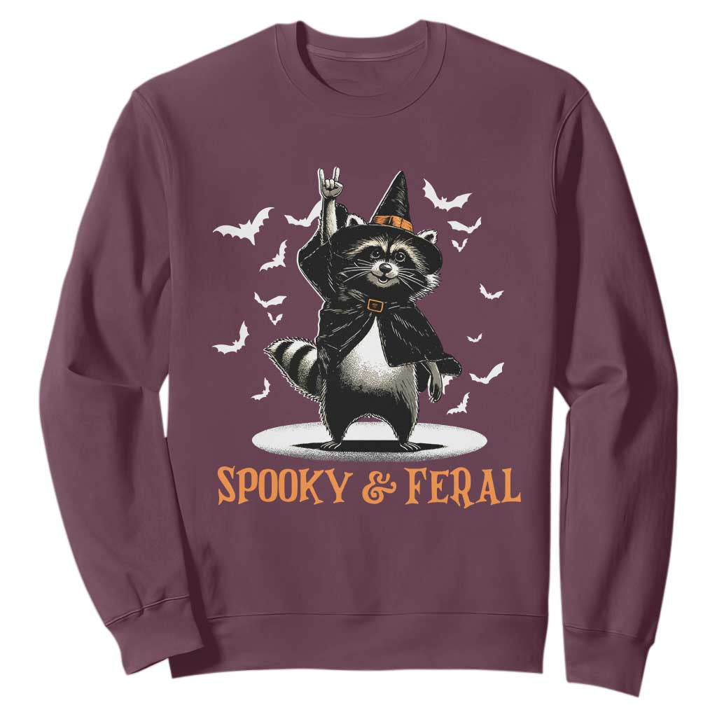 Funny Spooky And Feral Raccon Halloween Sweatshirt Racoon Lover TS11 Maroon Print Your Wear