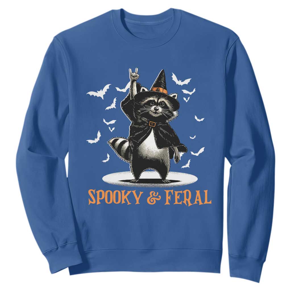 Funny Spooky And Feral Raccon Halloween Sweatshirt Racoon Lover TS11 Royal Blue Print Your Wear