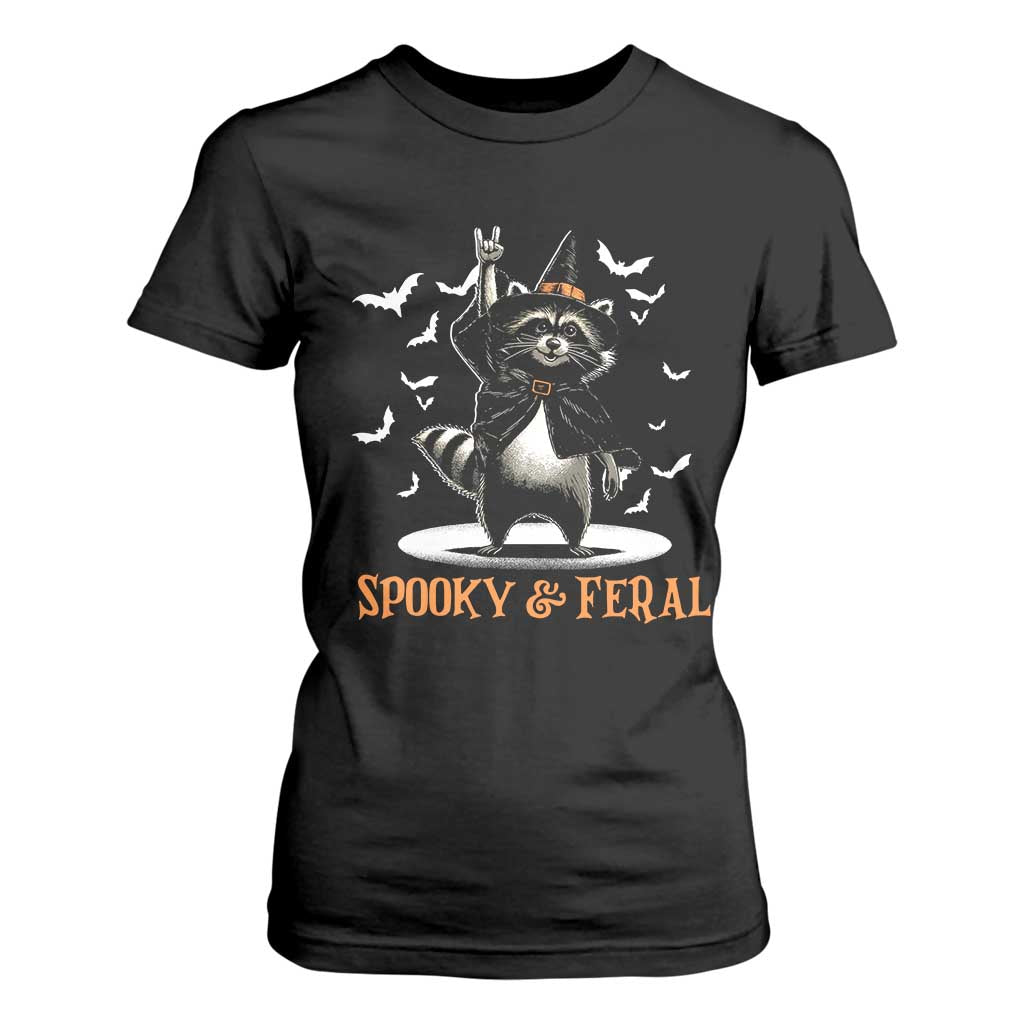 Funny Spooky And Feral Raccon Halloween T Shirt For Women Racoon Lover TS11 Black Print Your Wear