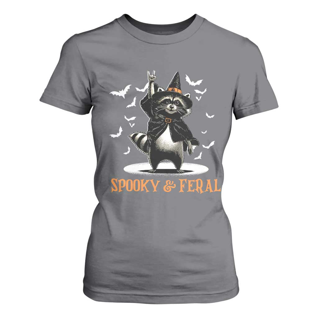 Funny Spooky And Feral Raccon Halloween T Shirt For Women Racoon Lover TS11 Charcoal Print Your Wear
