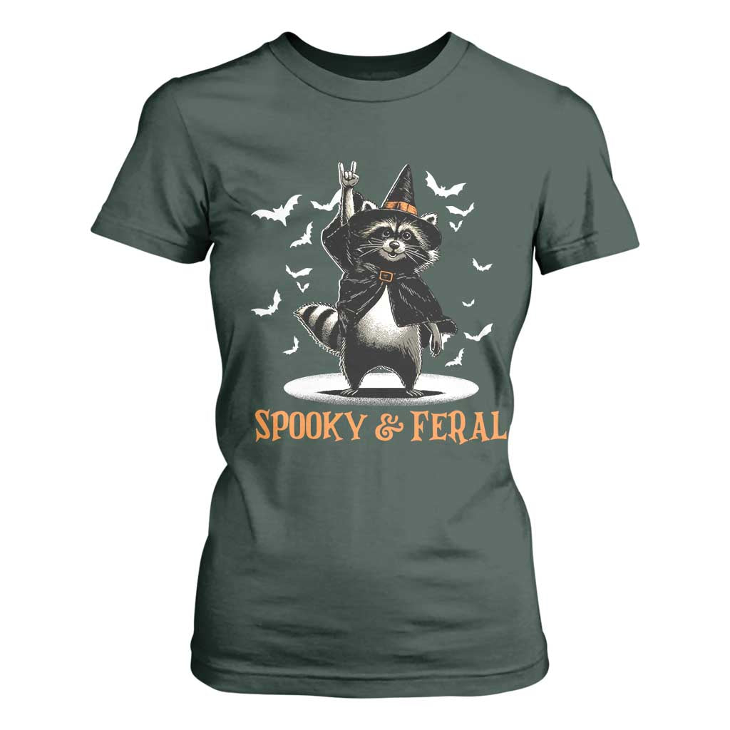 Funny Spooky And Feral Raccon Halloween T Shirt For Women Racoon Lover TS11 Dark Forest Green Print Your Wear