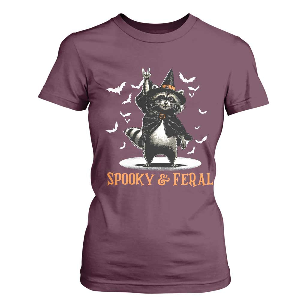 Funny Spooky And Feral Raccon Halloween T Shirt For Women Racoon Lover TS11 Maroon Print Your Wear