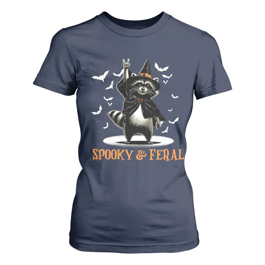 Funny Spooky And Feral Raccon Halloween T Shirt For Women Racoon Lover TS11 Navy Print Your Wear