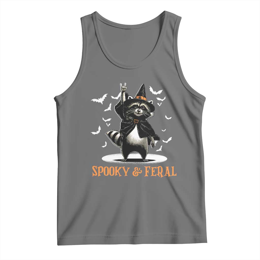 Funny Spooky And Feral Raccon Halloween Tank Top Racoon Lover TS11 Black Heather Print Your Wear
