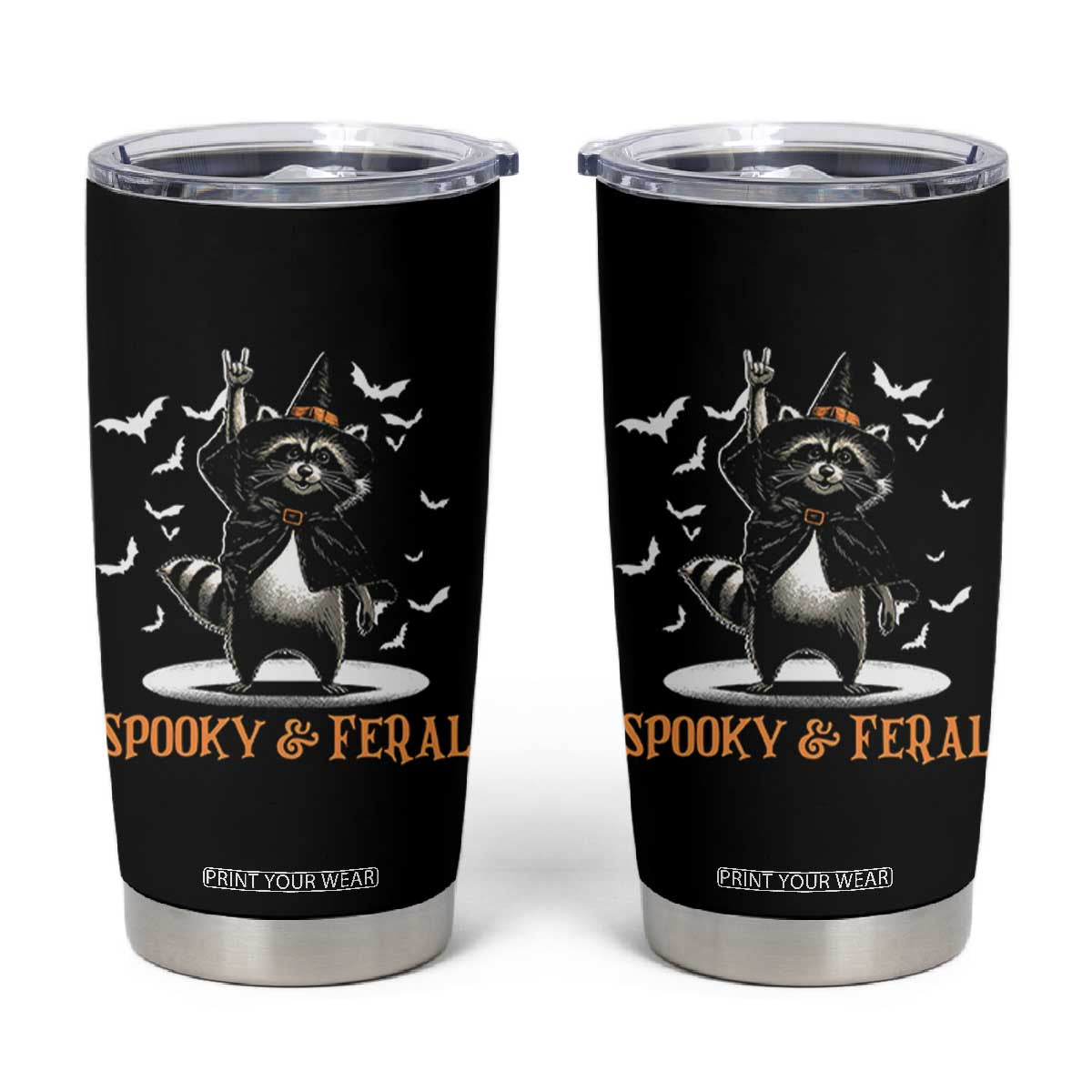 Funny Spooky And Feral Raccon Halloween Tumbler Cup Racoon Lover TS11 Black Print Your Wear