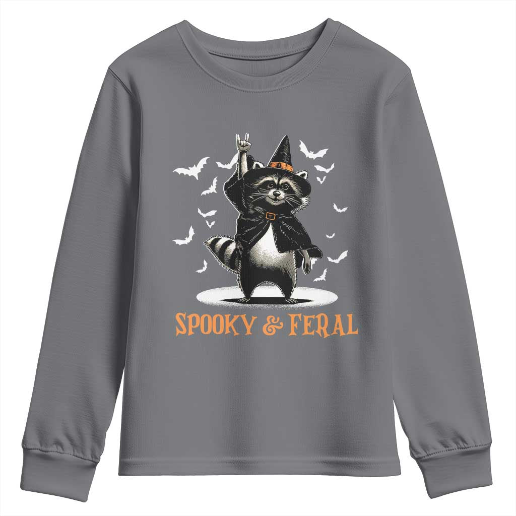 Funny Spooky And Feral Raccon Halloween Youth Sweatshirt Racoon Lover TS11 Charcoal Print Your Wear