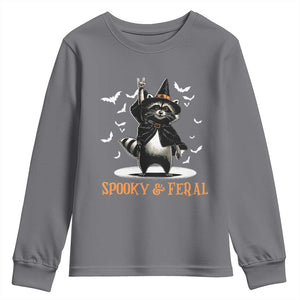 Funny Spooky And Feral Raccon Halloween Youth Sweatshirt Racoon Lover TS11 Charcoal Print Your Wear