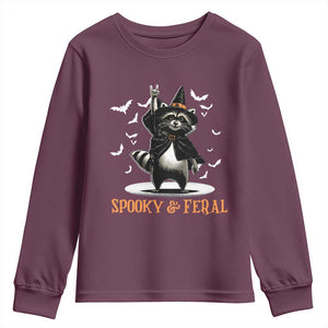 Funny Spooky And Feral Raccon Halloween Youth Sweatshirt Racoon Lover TS11 Maroon Print Your Wear