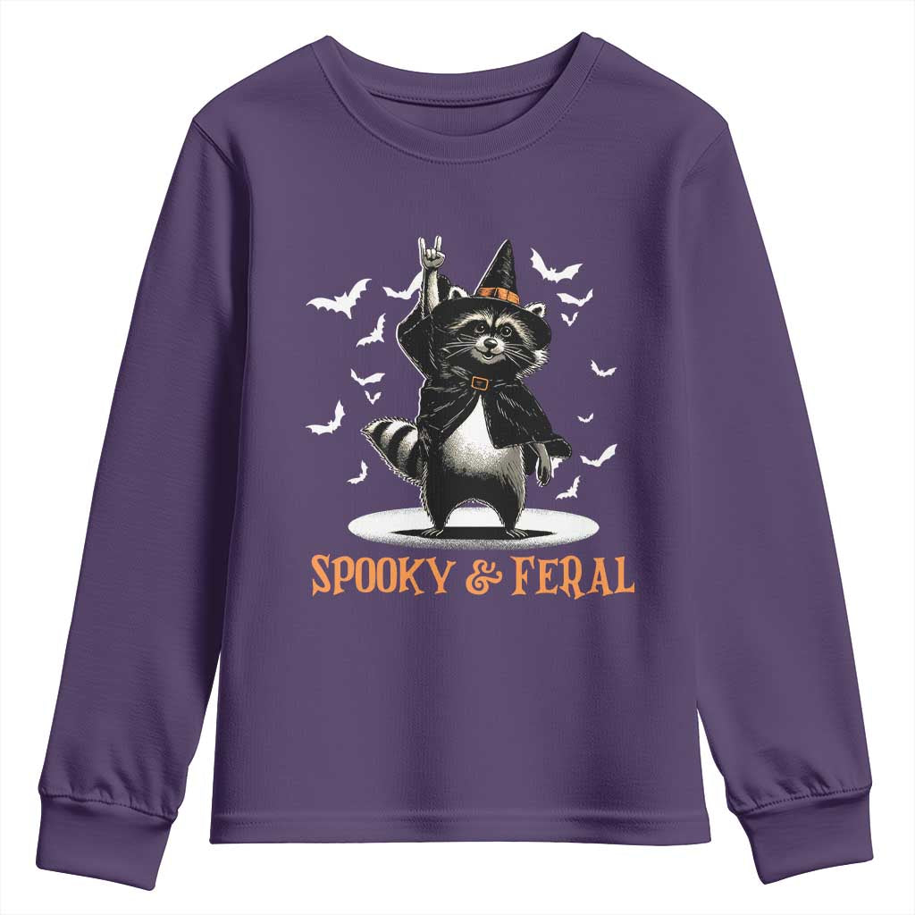 Funny Spooky And Feral Raccon Halloween Youth Sweatshirt Racoon Lover TS11 Purple Print Your Wear
