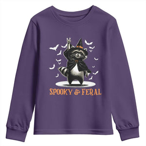 Funny Spooky And Feral Raccon Halloween Youth Sweatshirt Racoon Lover TS11 Purple Print Your Wear