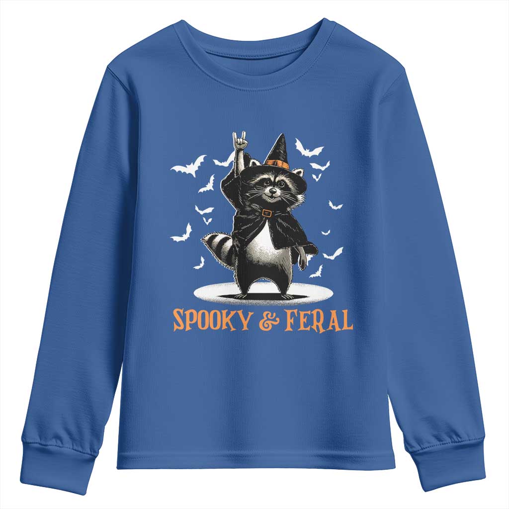 Funny Spooky And Feral Raccon Halloween Youth Sweatshirt Racoon Lover TS11 Royal Blue Print Your Wear