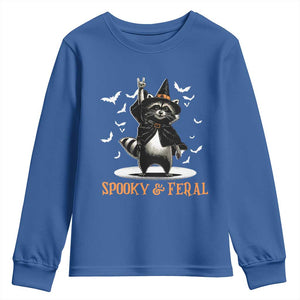 Funny Spooky And Feral Raccon Halloween Youth Sweatshirt Racoon Lover TS11 Royal Blue Print Your Wear