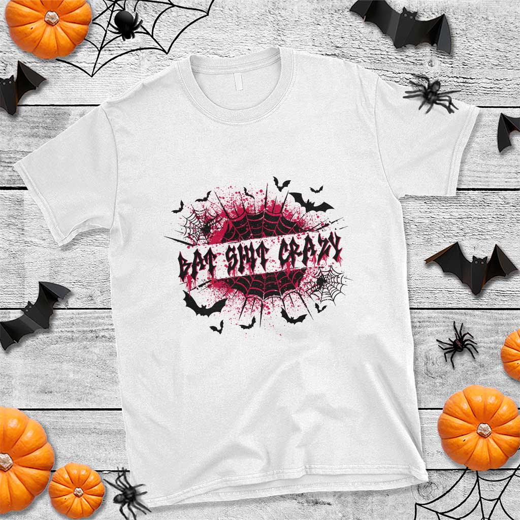Funny Halloween Bat Shit Crazy T Shirt Horror Spider Web TS11 White Print Your Wear
