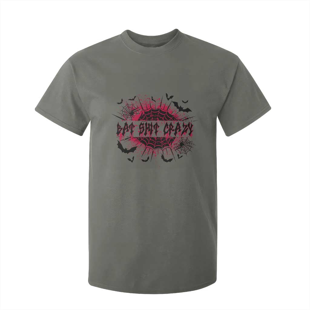 Funny Halloween Bat Shit Crazy T Shirt For Kid Horror Spider Web TS11 Military Green Print Your Wear