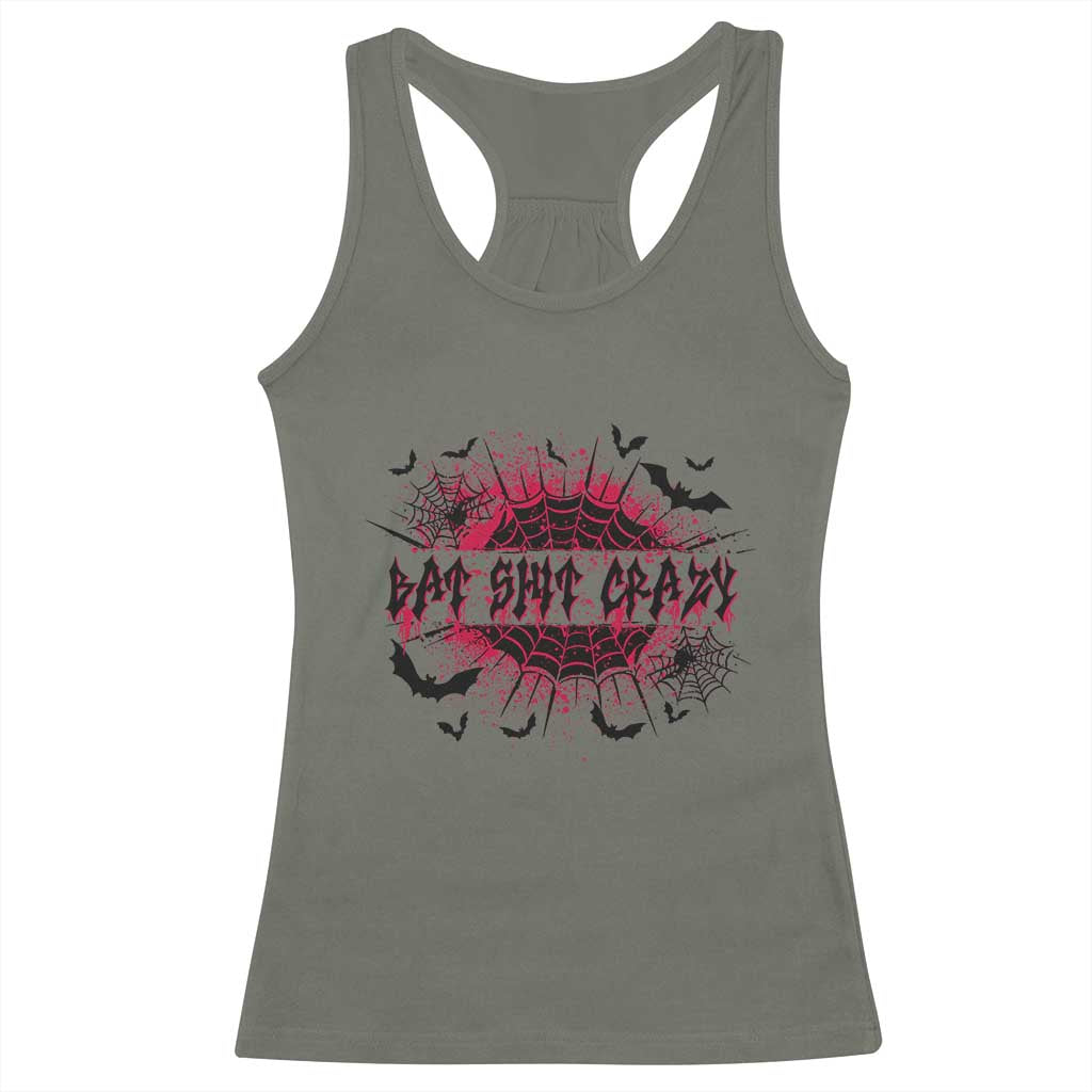 Funny Halloween Bat Shit Crazy Racerback Tank Top Horror Spider Web TS11 Military Green Print Your Wear