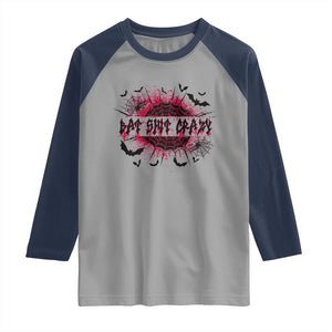 Funny Halloween Bat Shit Crazy Raglan Shirt Horror Spider Web TS11 Sport Gray Navy Print Your Wear