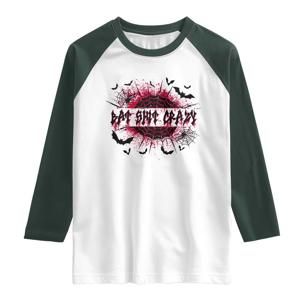 Funny Halloween Bat Shit Crazy Raglan Shirt Horror Spider Web TS11 White Dark Forest Green Print Your Wear