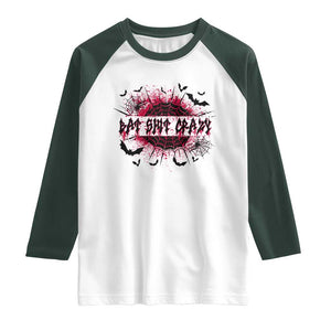 Funny Halloween Bat Shit Crazy Raglan Shirt Horror Spider Web TS11 White Dark Forest Green Print Your Wear