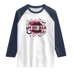 Funny Halloween Bat Shit Crazy Raglan Shirt Horror Spider Web TS11 White Navy Print Your Wear