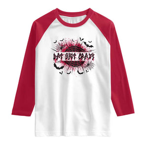 Funny Halloween Bat Shit Crazy Raglan Shirt Horror Spider Web TS11 White Red Print Your Wear