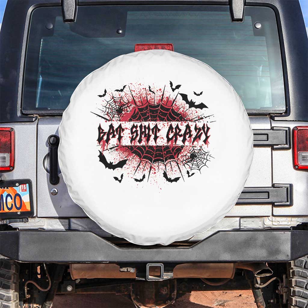 Funny Halloween Bat Shit Crazy Spare Tire Cover Horror Spider Web TS11 No hole White Print Your Wear