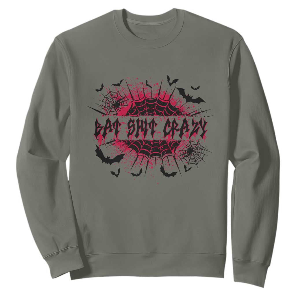 Funny Halloween Bat Shit Crazy Sweatshirt Horror Spider Web TS11 Military Green Print Your Wear