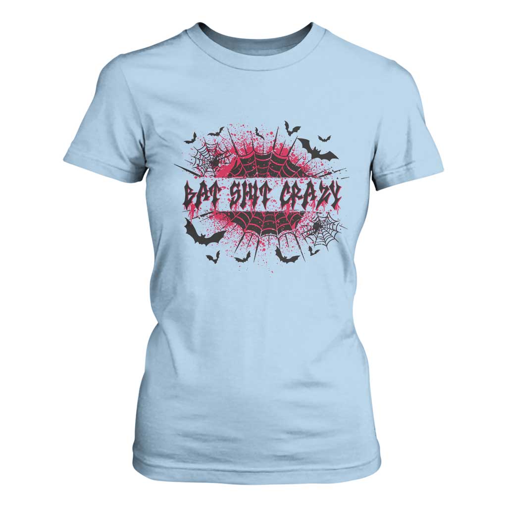Funny Halloween Bat Shit Crazy T Shirt For Women Horror Spider Web TS11 Light Blue Print Your Wear