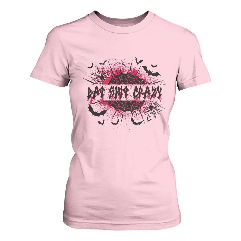 Funny Halloween Bat Shit Crazy T Shirt For Women Horror Spider Web TS11 Light Pink Print Your Wear