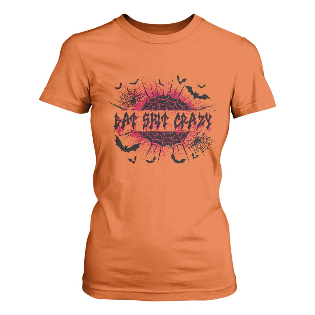 Funny Halloween Bat Shit Crazy T Shirt For Women Horror Spider Web TS11 Orange Print Your Wear