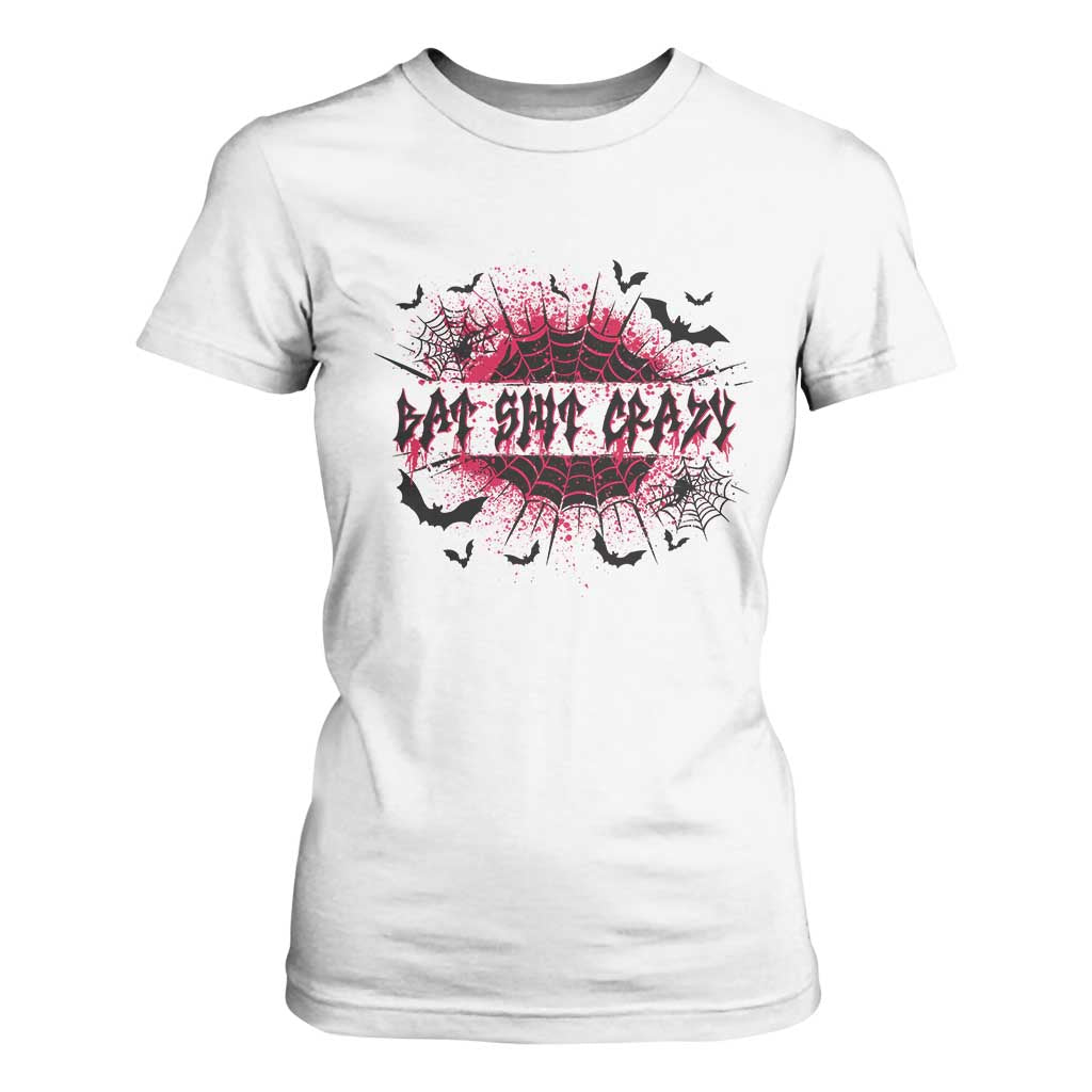 Funny Halloween Bat Shit Crazy T Shirt For Women Horror Spider Web TS11 White Print Your Wear