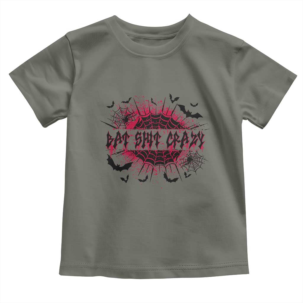Funny Halloween Bat Shit Crazy Toddler T Shirt Horror Spider Web TS11 Military Green Print Your Wear