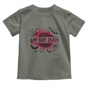 Funny Halloween Bat Shit Crazy Toddler T Shirt Horror Spider Web TS11 Military Green Print Your Wear
