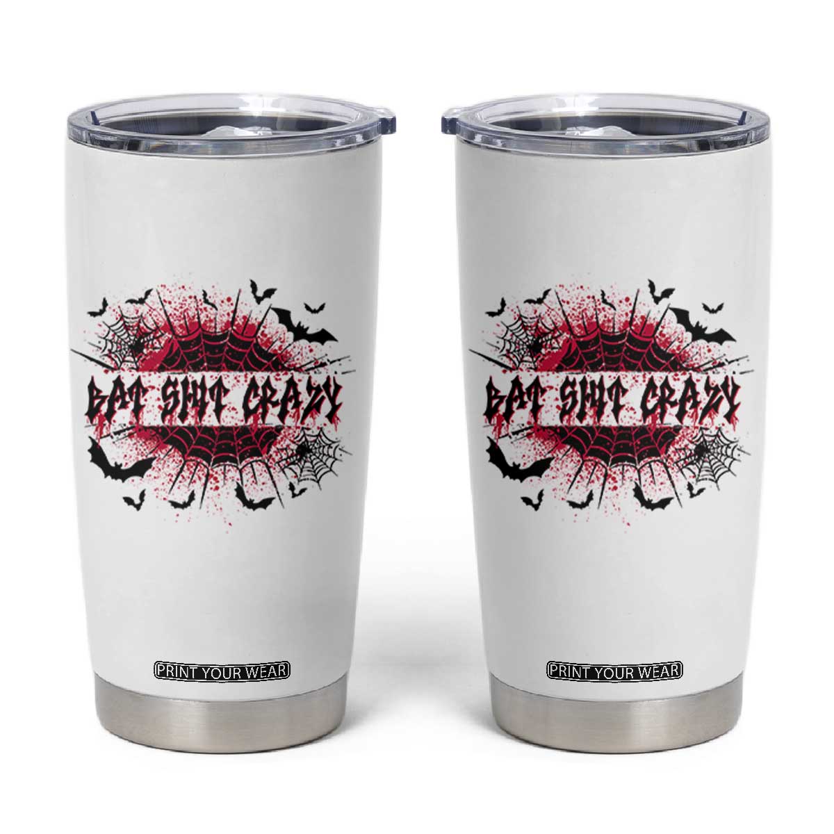Funny Halloween Bat Shit Crazy Tumbler Cup Horror Spider Web TS11 White Print Your Wear