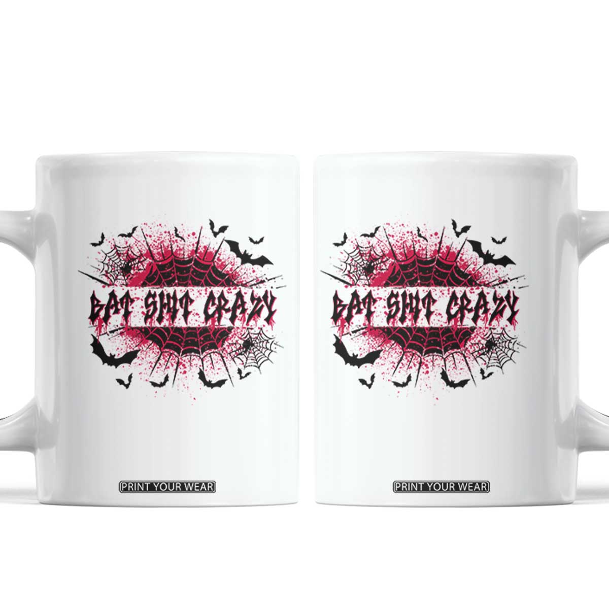 Funny Halloween Bat Shit Crazy Coffee Mug Horror Spider Web TS11 White Print Your Wear
