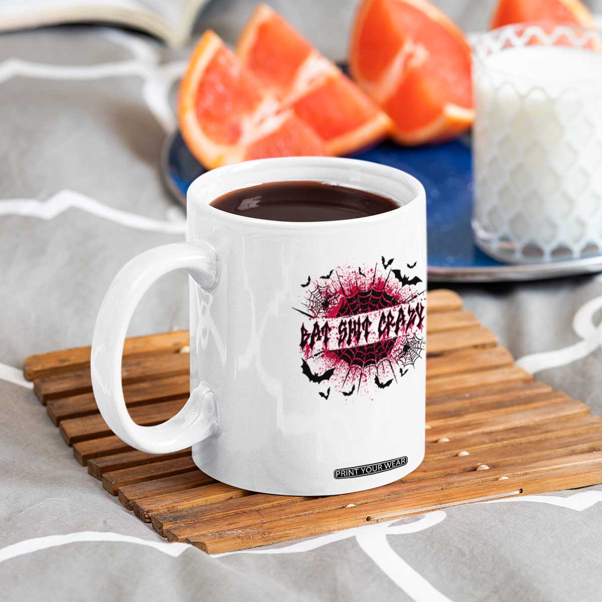 Funny Halloween Bat Shit Crazy Coffee Mug Horror Spider Web TS11 Print Your Wear