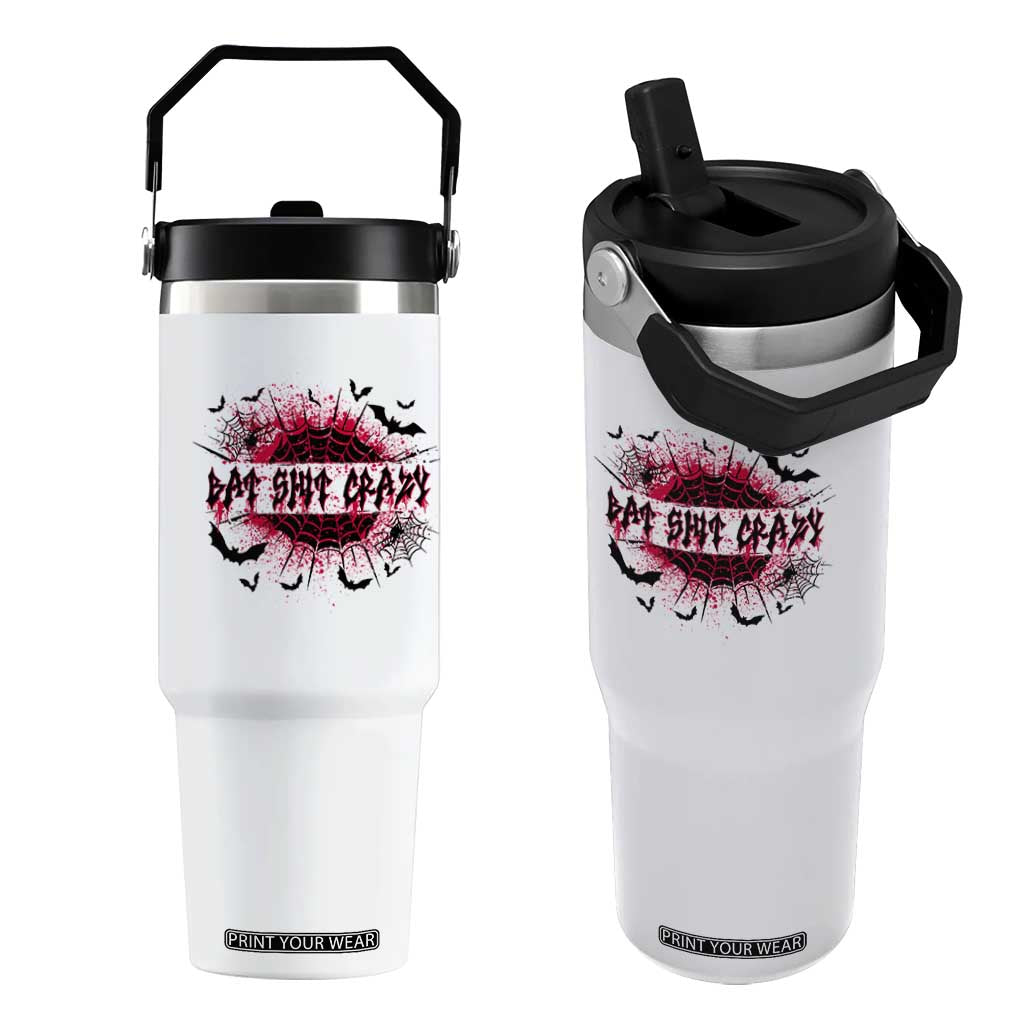 Funny Halloween Bat Shit Crazy Flip Straw Tumbler Horror Spider Web TS11 One Size: 30 oz White Print Your Wear