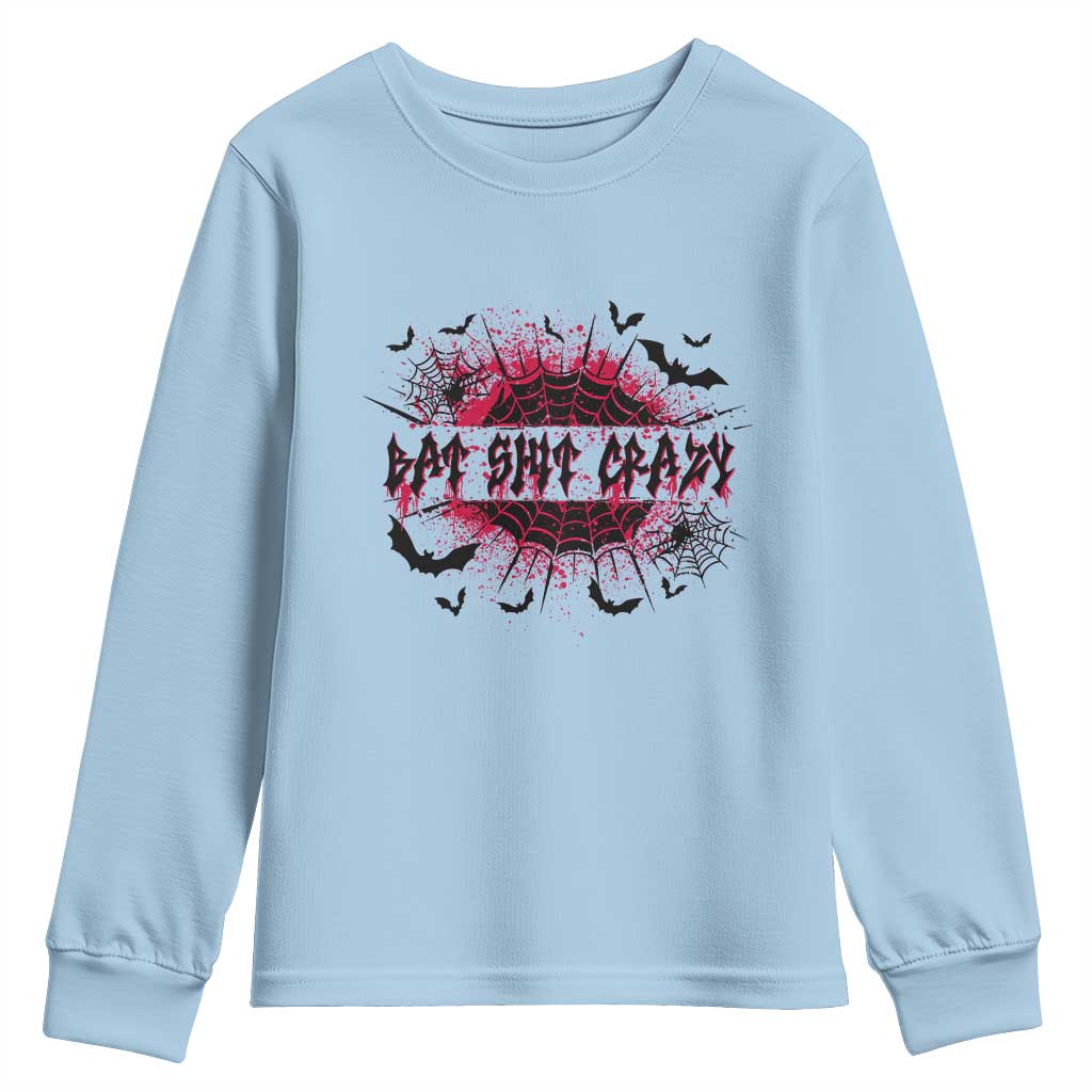Funny Halloween Bat Shit Crazy Youth Sweatshirt Horror Spider Web TS11 Light Blue Print Your Wear