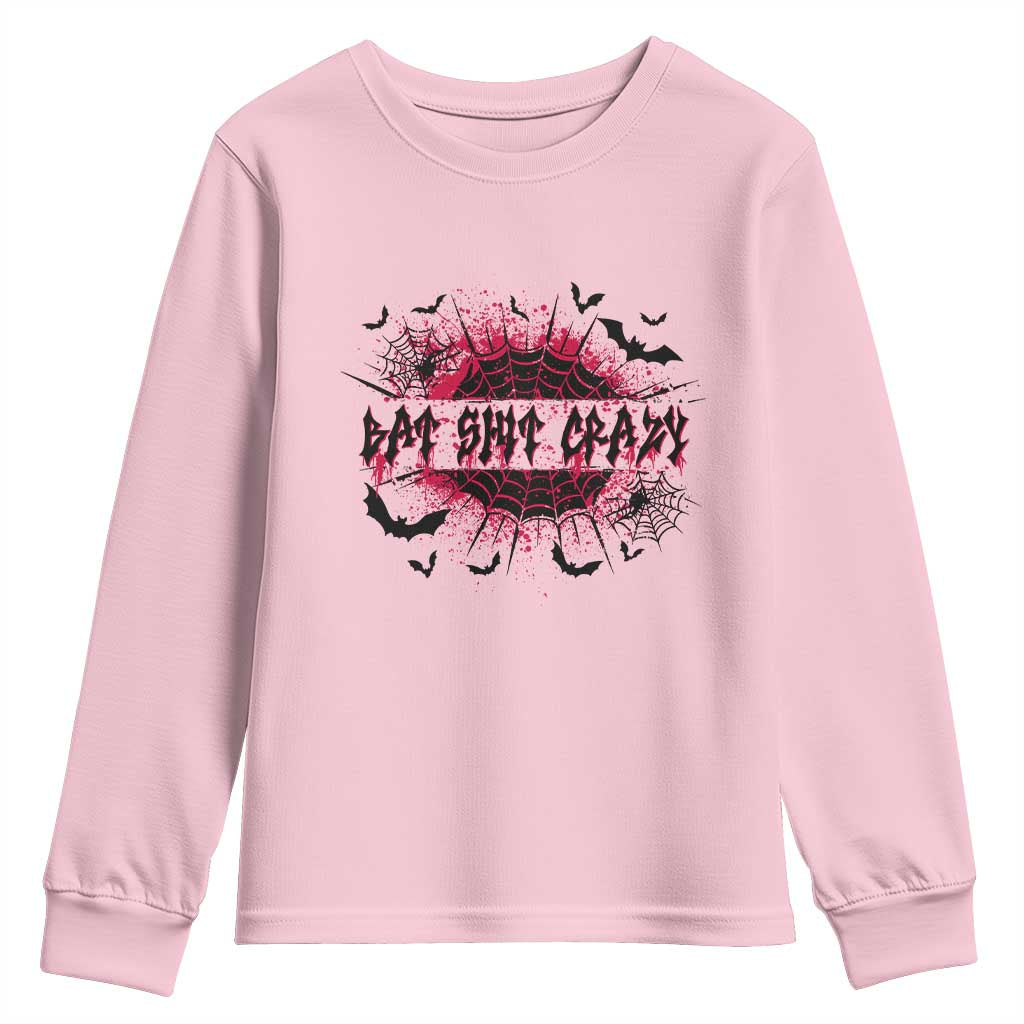 Funny Halloween Bat Shit Crazy Youth Sweatshirt Horror Spider Web TS11 Light Pink Print Your Wear