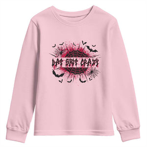 Funny Halloween Bat Shit Crazy Youth Sweatshirt Horror Spider Web TS11 Light Pink Print Your Wear