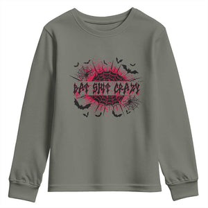 Funny Halloween Bat Shit Crazy Youth Sweatshirt Horror Spider Web TS11 Military Green Print Your Wear