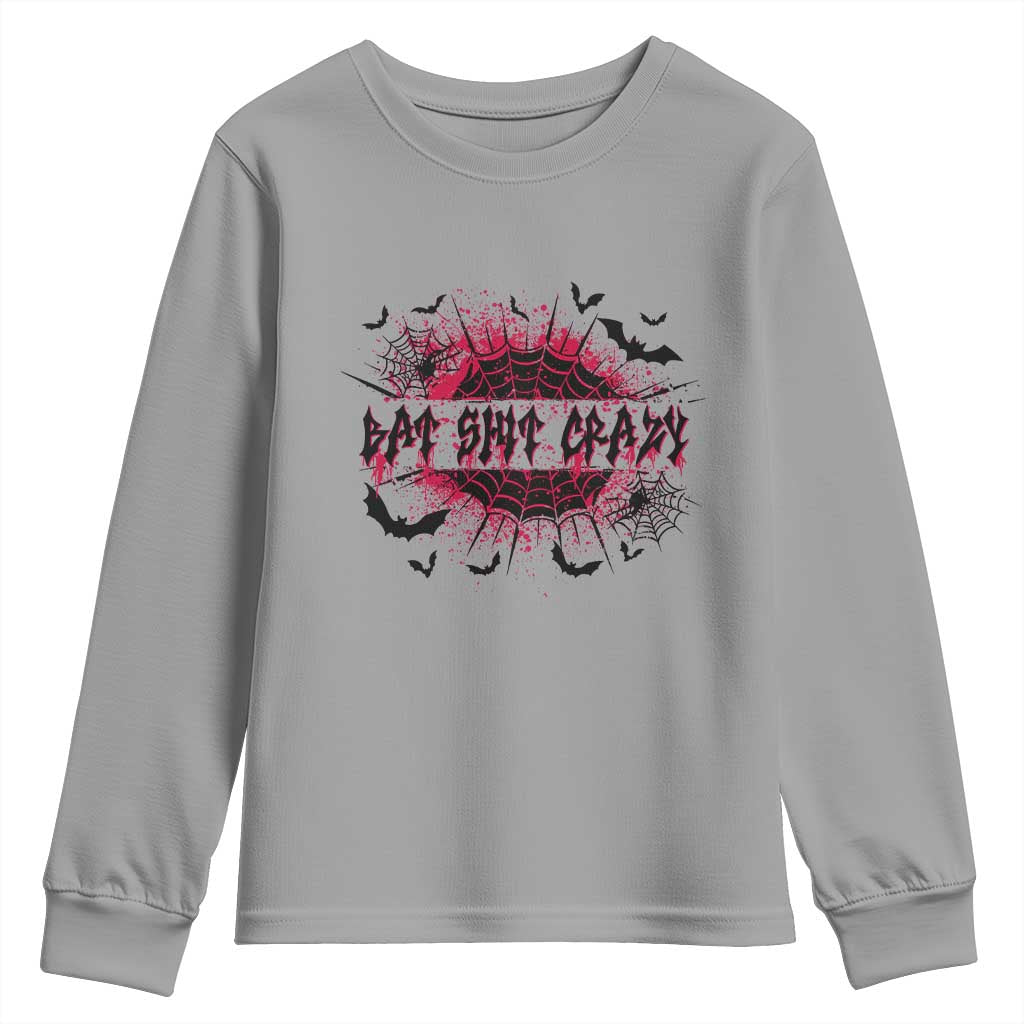 Funny Halloween Bat Shit Crazy Youth Sweatshirt Horror Spider Web TS11 Sport Gray Print Your Wear
