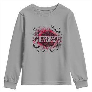 Funny Halloween Bat Shit Crazy Youth Sweatshirt Horror Spider Web TS11 Sport Gray Print Your Wear