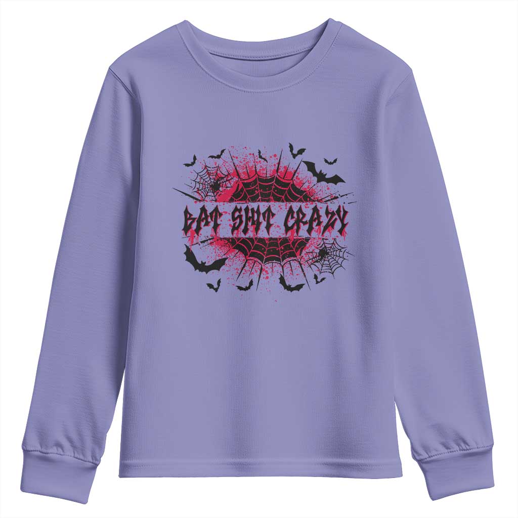 Funny Halloween Bat Shit Crazy Youth Sweatshirt Horror Spider Web TS11 Violet Print Your Wear