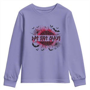 Funny Halloween Bat Shit Crazy Youth Sweatshirt Horror Spider Web TS11 Violet Print Your Wear